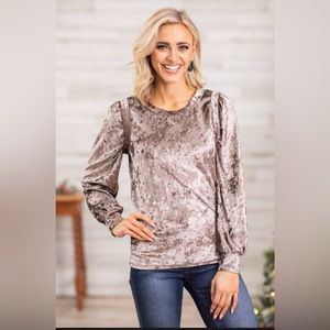 NWOT Bibi Mocha Crushed Velvet Balloon Sleeve Top